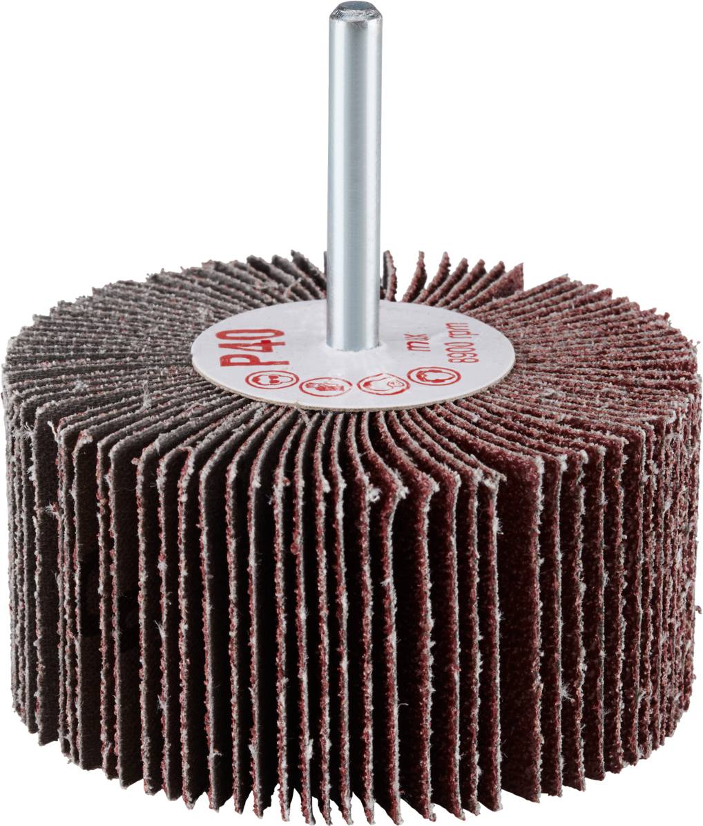 Grinding wheel with P40 grit and metal shank, suitable for surface processing.