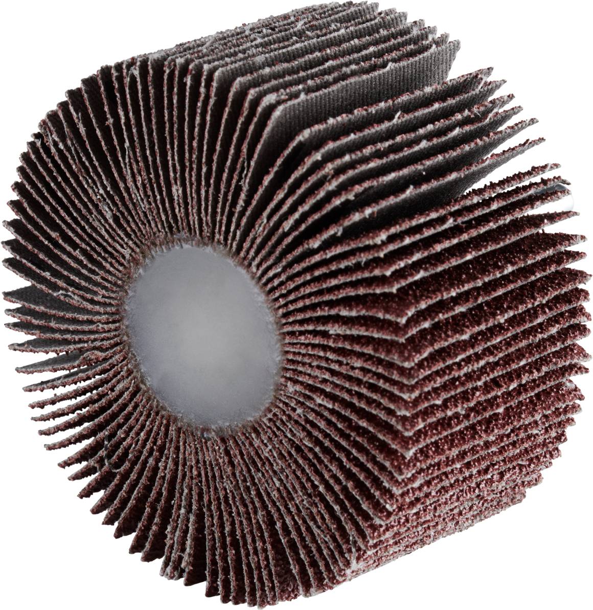 A round grinding wheel with numerous radial flaps made of abrasive paper. It is used for surface finishing.