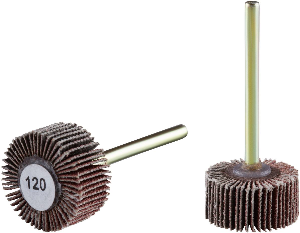Two grinding wheels with 120 grit on mandrels. They are used for polishing or smoothing surfaces.