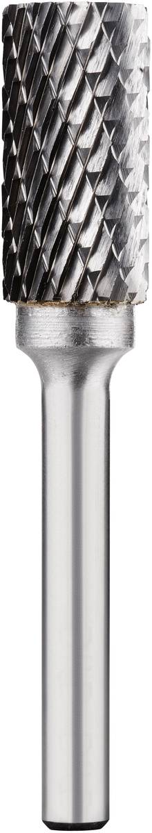 Milling bit with a cylindrical form and cross-fluted design, made of metal, used for grinding and milling work on various materials.