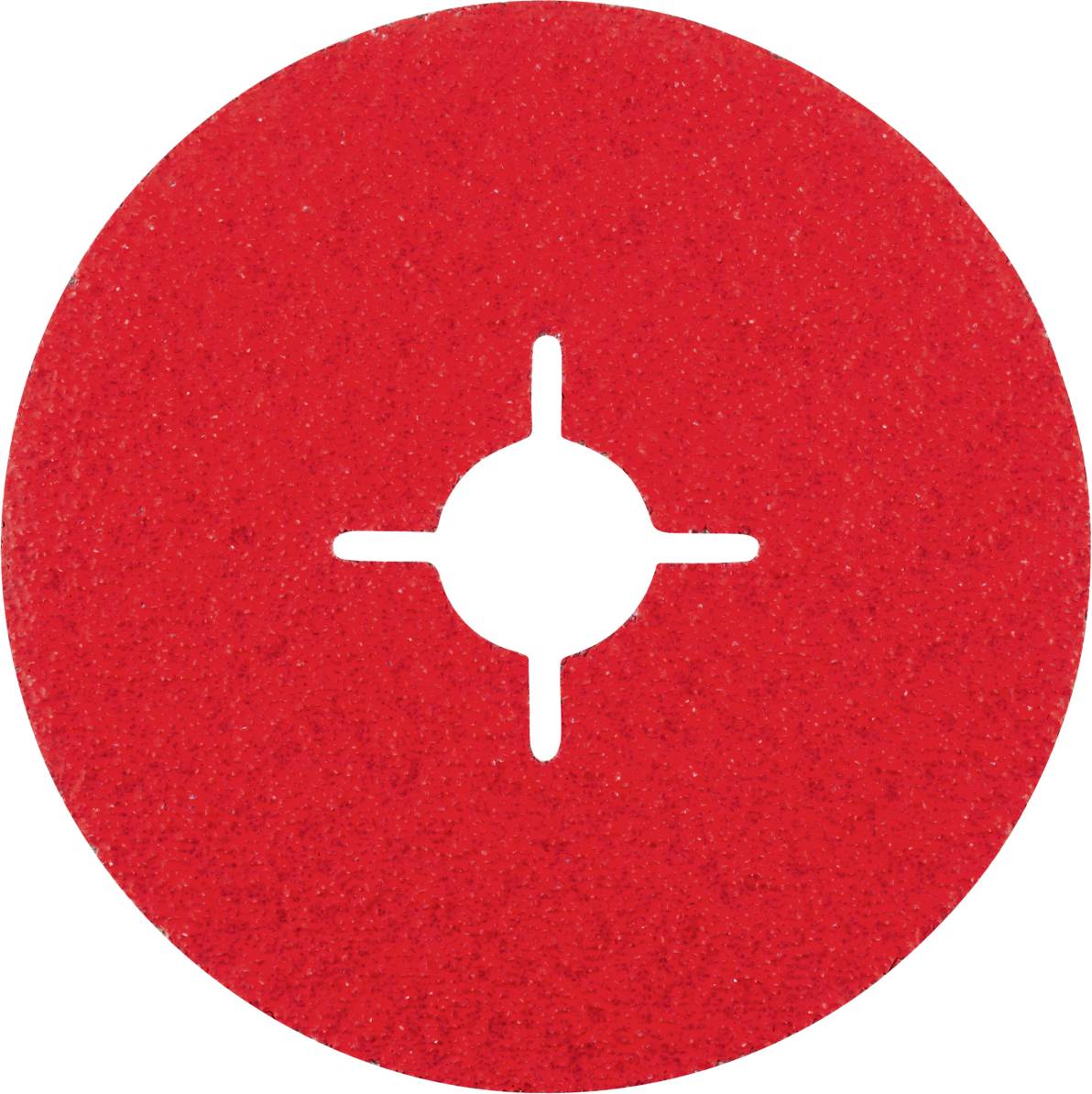 Red grinding attachment in a circular shape with a hole in the centre, surrounded by four smaller recesses. Suitable for grinding machines.
