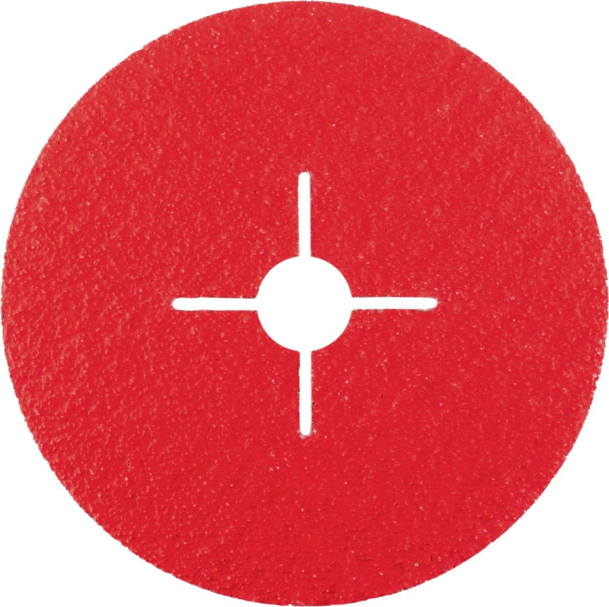 Red grinding wheel with central hole and cross marking, suitable for mounting on grinding machines.