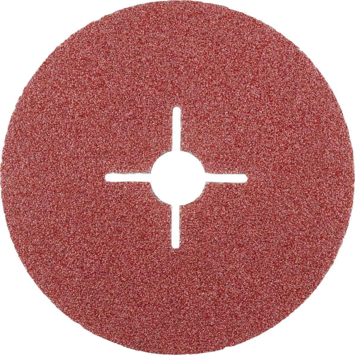 Round red sandpaper attachment with a cross-head slot in the centre.