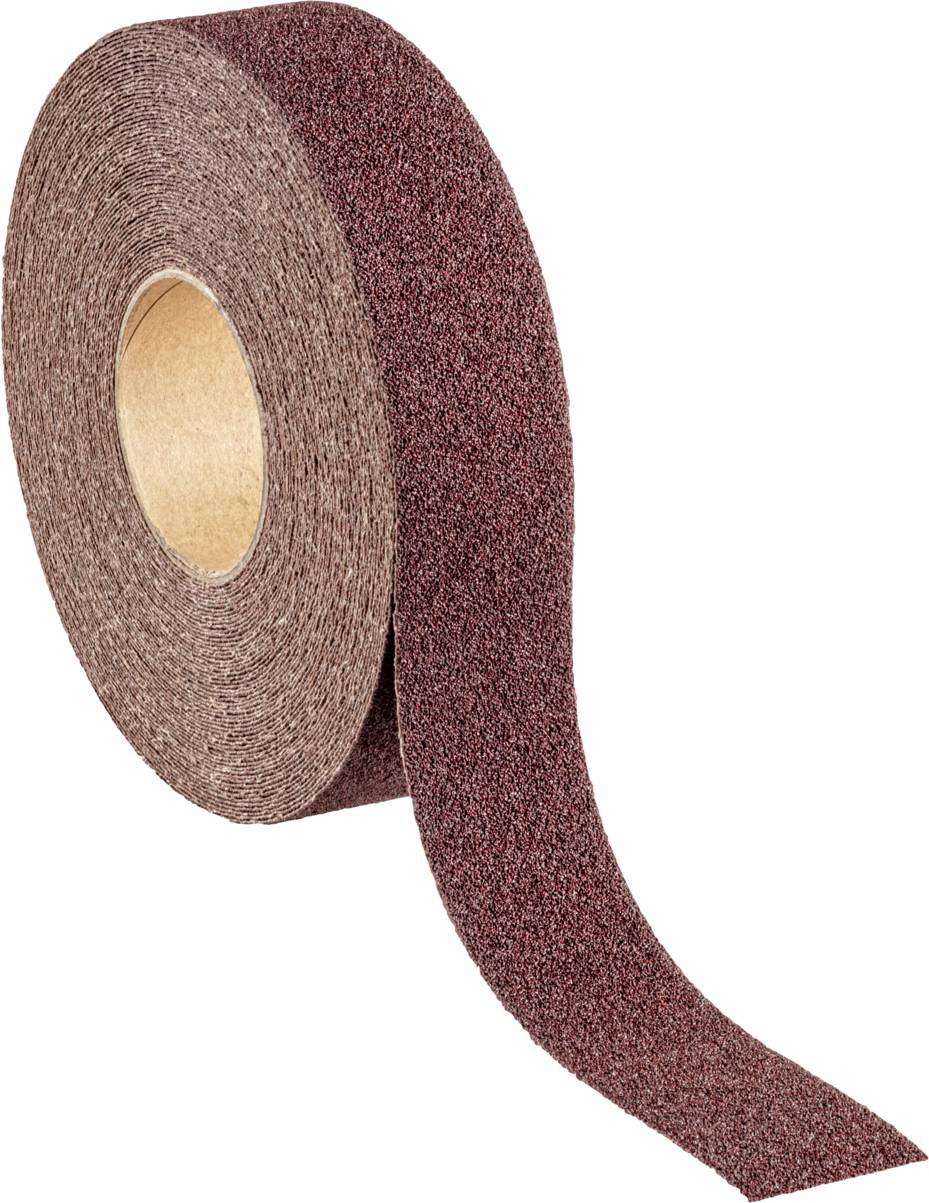 A roll of rust-brown abrasive tape, suitable for sanding or smoothing surfaces, shows the rough texture.