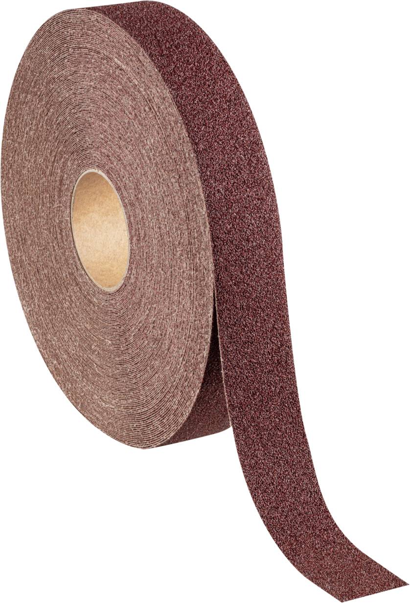 Brown sanding belt rolled up, visible from the side.