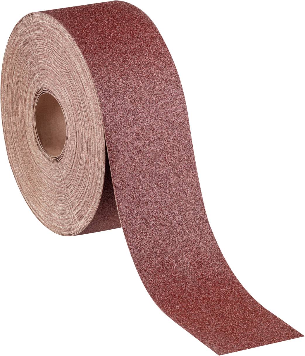 Brown sandpaper on a large roll, unrolled sideways, shows the coarse texture for sanding work.