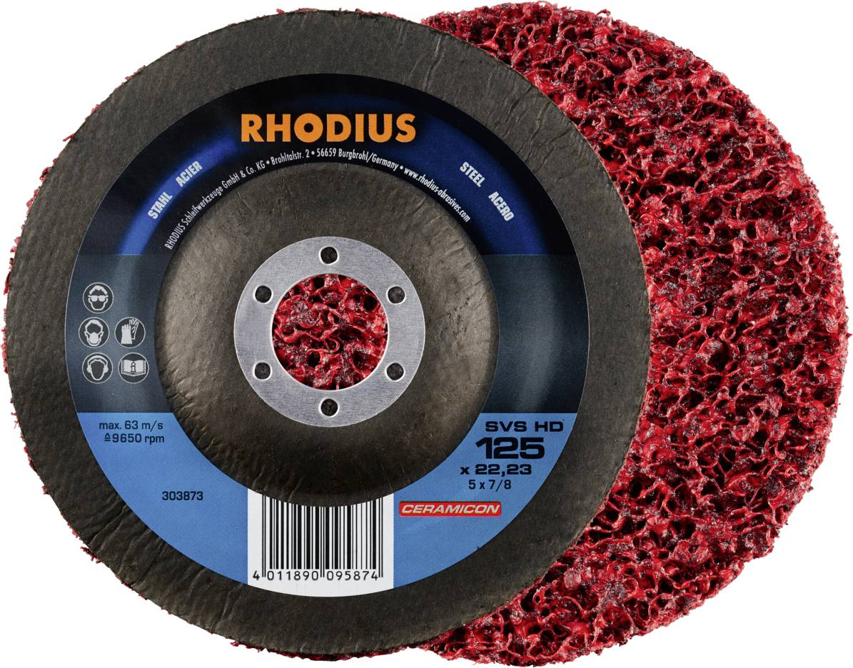 Rhodius grinding disc, type SVS HD, 125 mm diameter, suitable for steel and stainless steel, with ceramic coating.