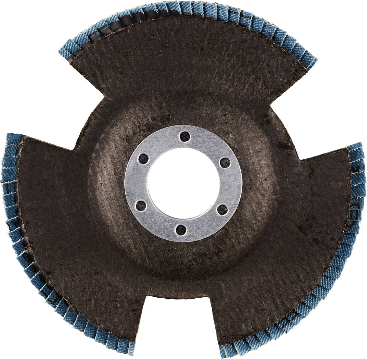 A grinding wheel with four evenly distributed teeth and blue edges.
