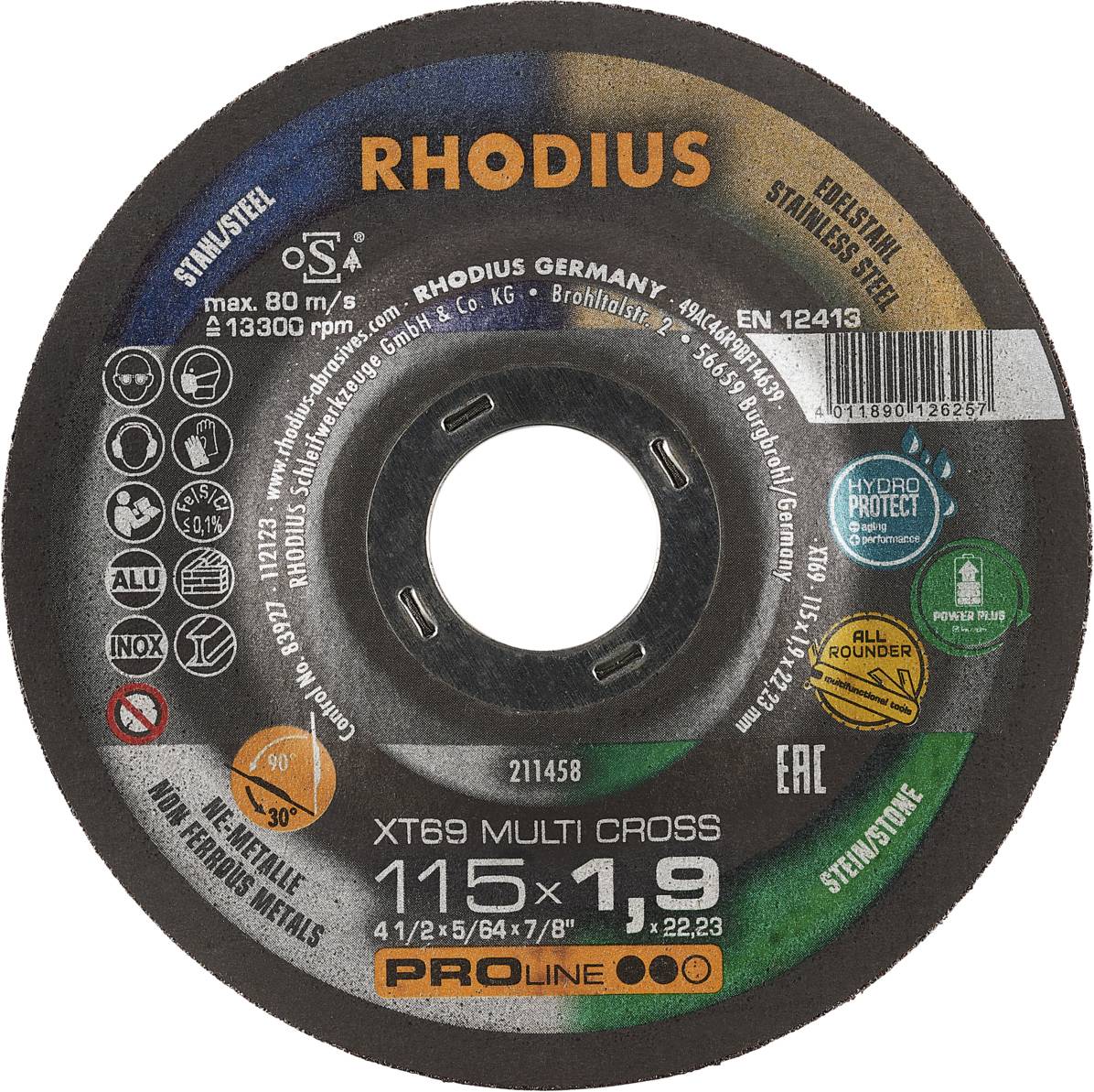 Rhodius XTK69 MULTI CROSS 211458 Cutting disc 25 pc(s) Tiles, Ceramic, Non-ferrous metal, Stone, Steel, Stainless steel, Die-cast