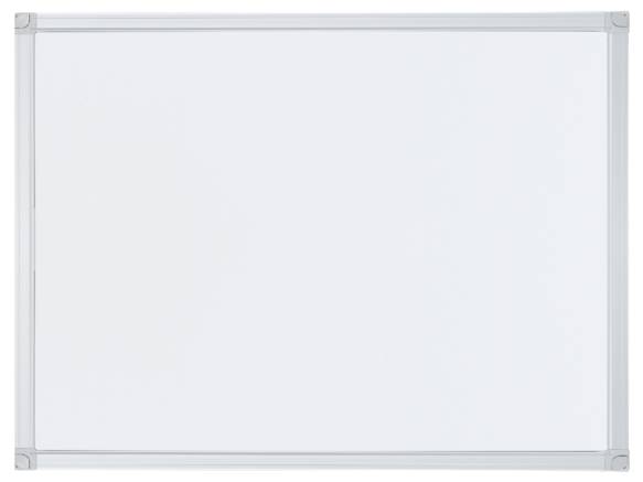 A blank whiteboard with a silver frame, suitable for writing or drawing in educational and office environments.