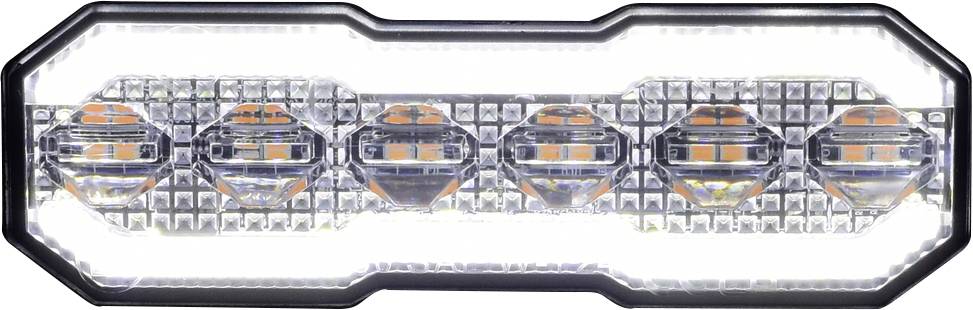 A rectangular LED light fitting with six round light-emitting diodes arranged in two rows, surrounded by a black frame.