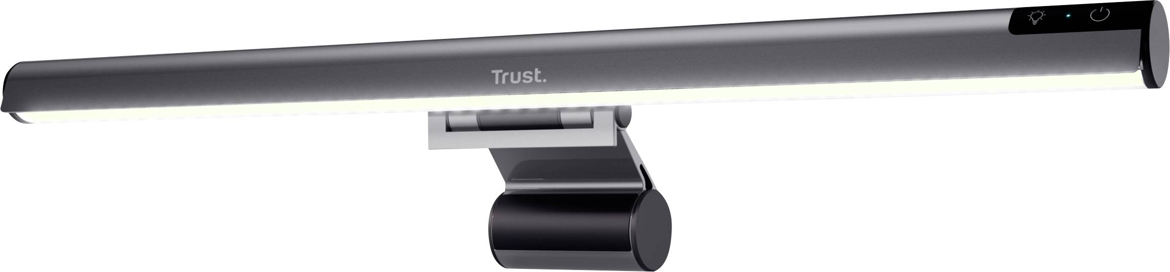 Black LED screen lamp with silver mounting clip, suitable for illuminating computer monitors. Branded 'Trust'.