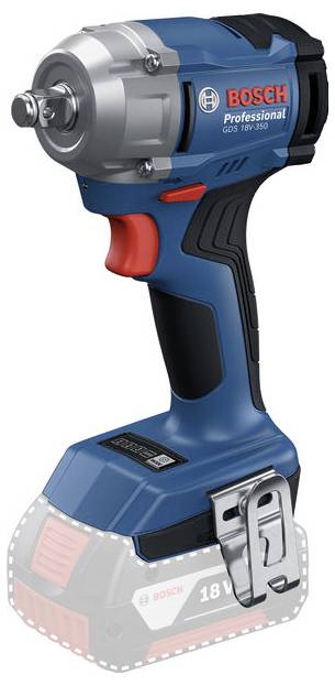 A blue and red Bosch Professional cordless impact driver, GDS 18V-300, without battery. Suitable for screw and fastening work.