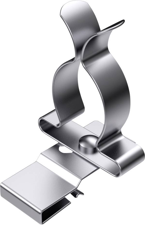 Metal document clip with a round, curved design and handles for easy opening and closing, for organising documents.