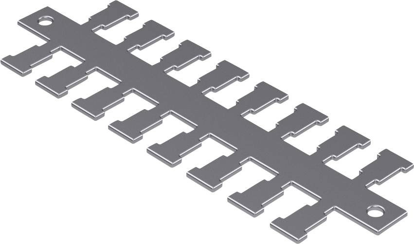 Metal rail with multiple evenly spaced recesses. It is frequently used for earthing in electrical applications.