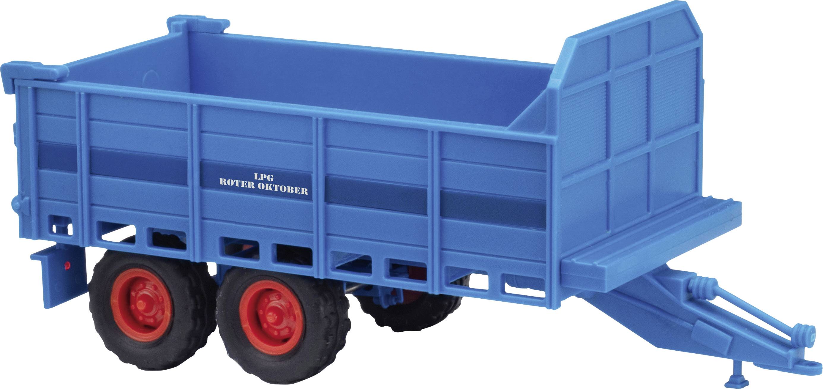 A blue trailer with two axles and red wheels. On the side it reads 'LPG Horst Guntur'.
