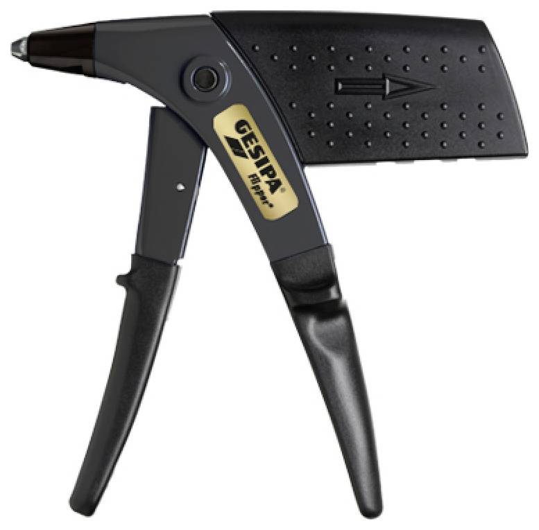 A manual blind riveter with a black handle and an arrow indicating handling. Marked with 'GESIPA'.