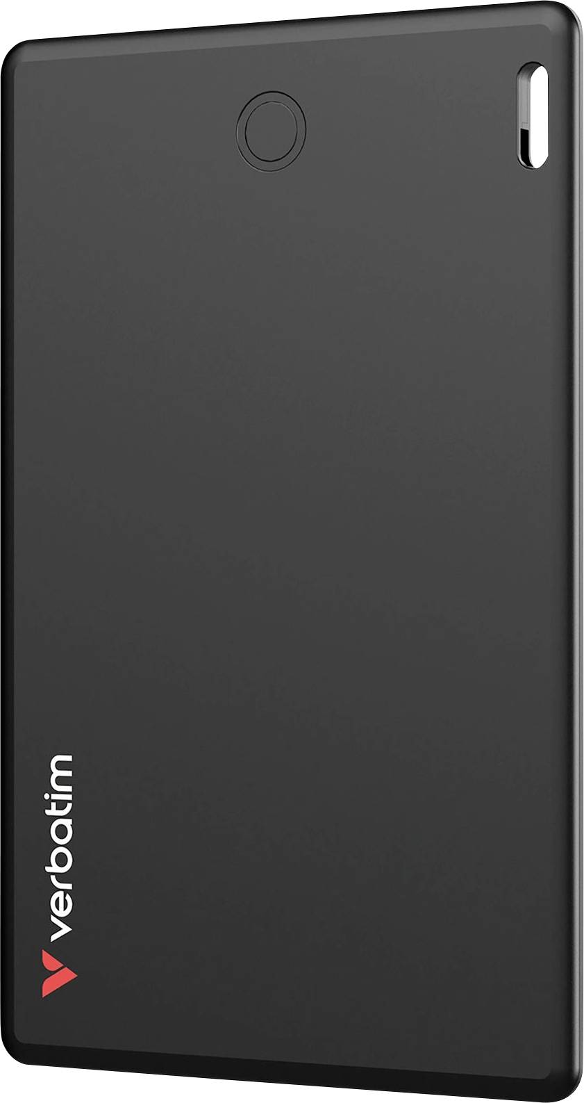 External black hard drive, rectangular, with Verbatim logo in the bottom corner, compact and portable for data storage.