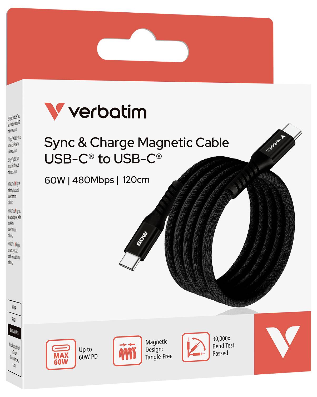 Verbatim Cell phone Cable [1x USB-C® plug - 1x USB-C® plug] 1.2 m USB C® + magnetic contact