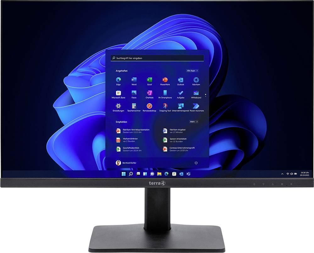 A computer screen displays the Windows 11 start screen with the Start menu open, showing various icons and options.