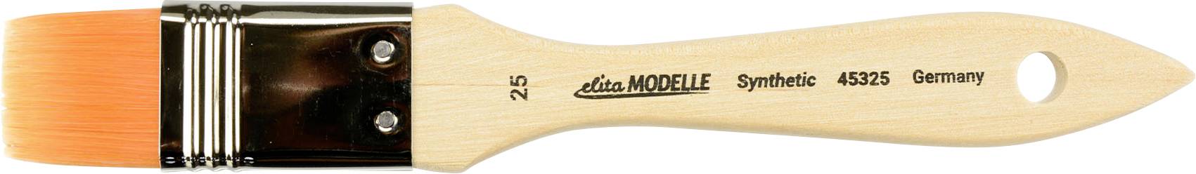 Flat brush with orange bristles and wooden handle. Text on the handle: '24', 'die MÖBELLE', 'Synthetic', '45295', 'Germany'.