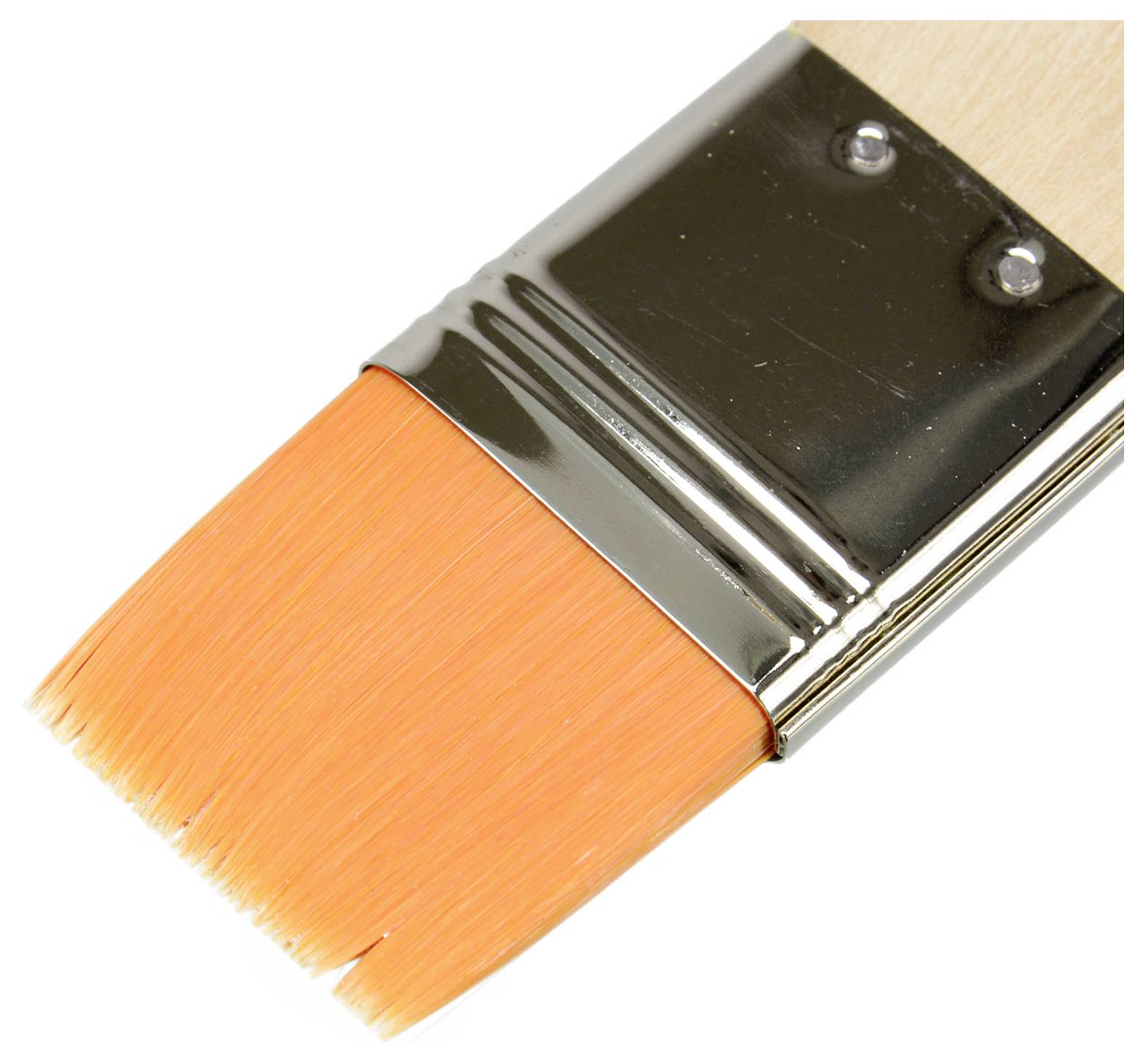 Flat brush with orange bristles and silver ferrule, perfect for painting large areas.