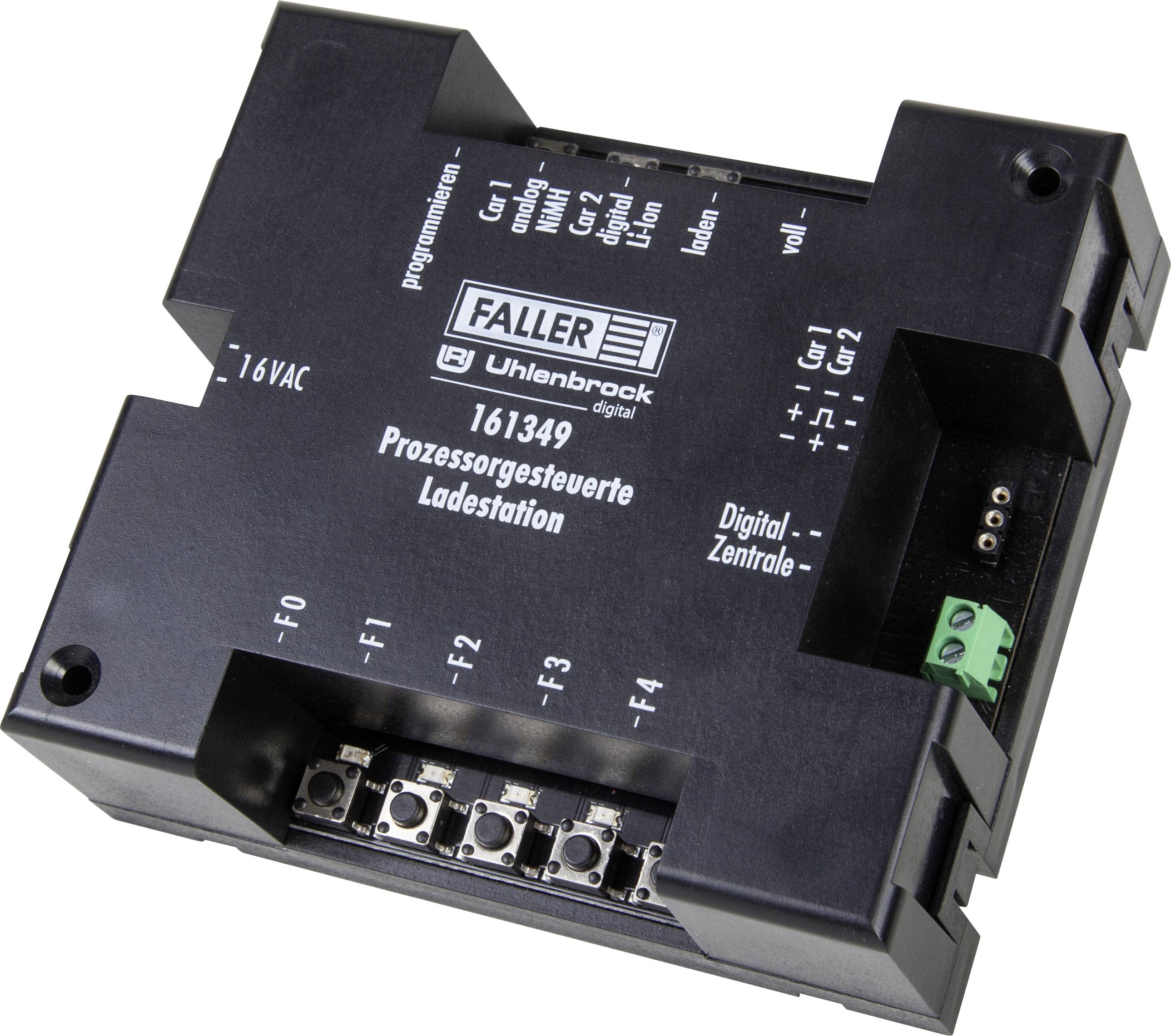 Faller Uhlenbrock digital charging station, Model Number 161349, with multiple connections and control elements for model railways.