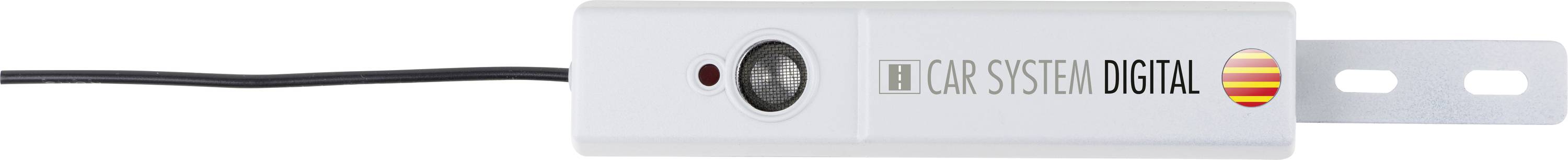 A digital automatic lighting system with cable and small camera sensor, marked with Spanish flag emblem, for vehicle mounting.