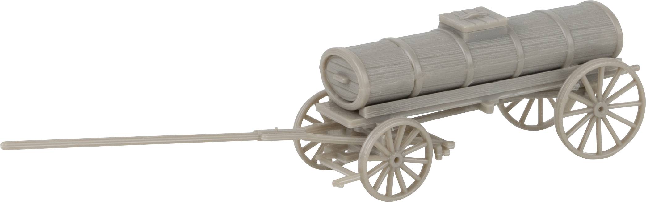 A grey model cart with four wheels and a cylindrical tank on the load bed. The cart has a long drawbar.