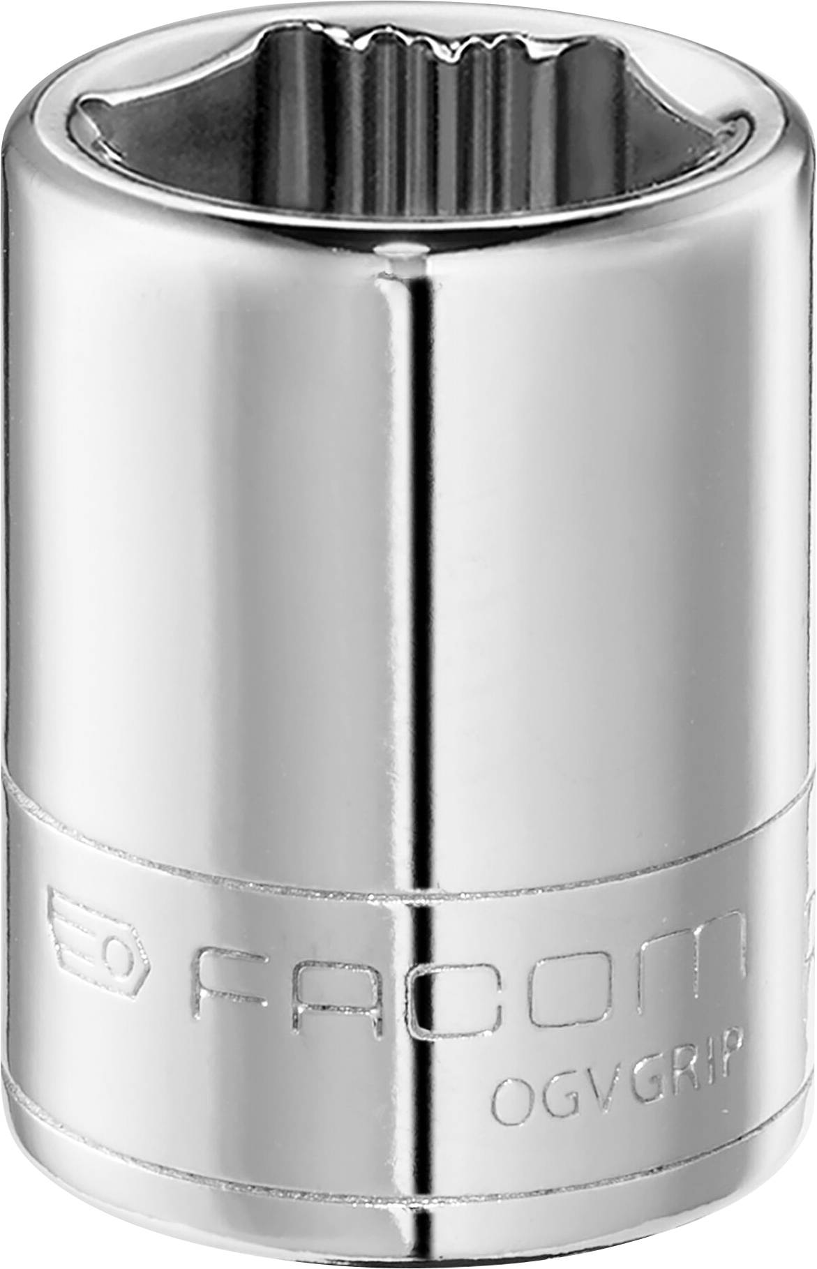 The metal socket attachment has a shiny surface and is labelled with 'Facom OGV Grip'.