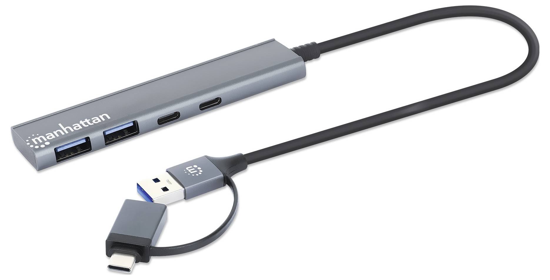 Manhattan 181075 USB 3.0 hub Aluminium casing, + USB C connector Spaceship grey