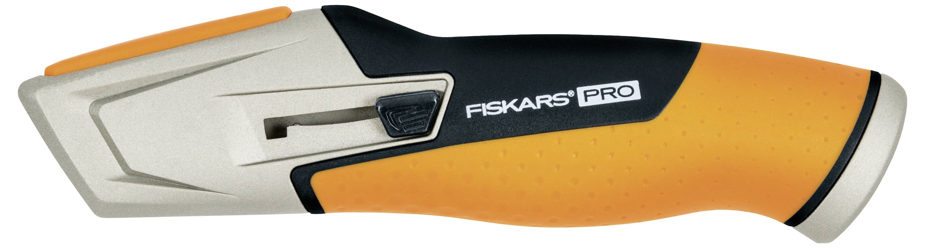 An ergonomic craft knife with a black and orange handle, 'Fiskars Pro' brand name printed on it. Ideal for precise cuts.