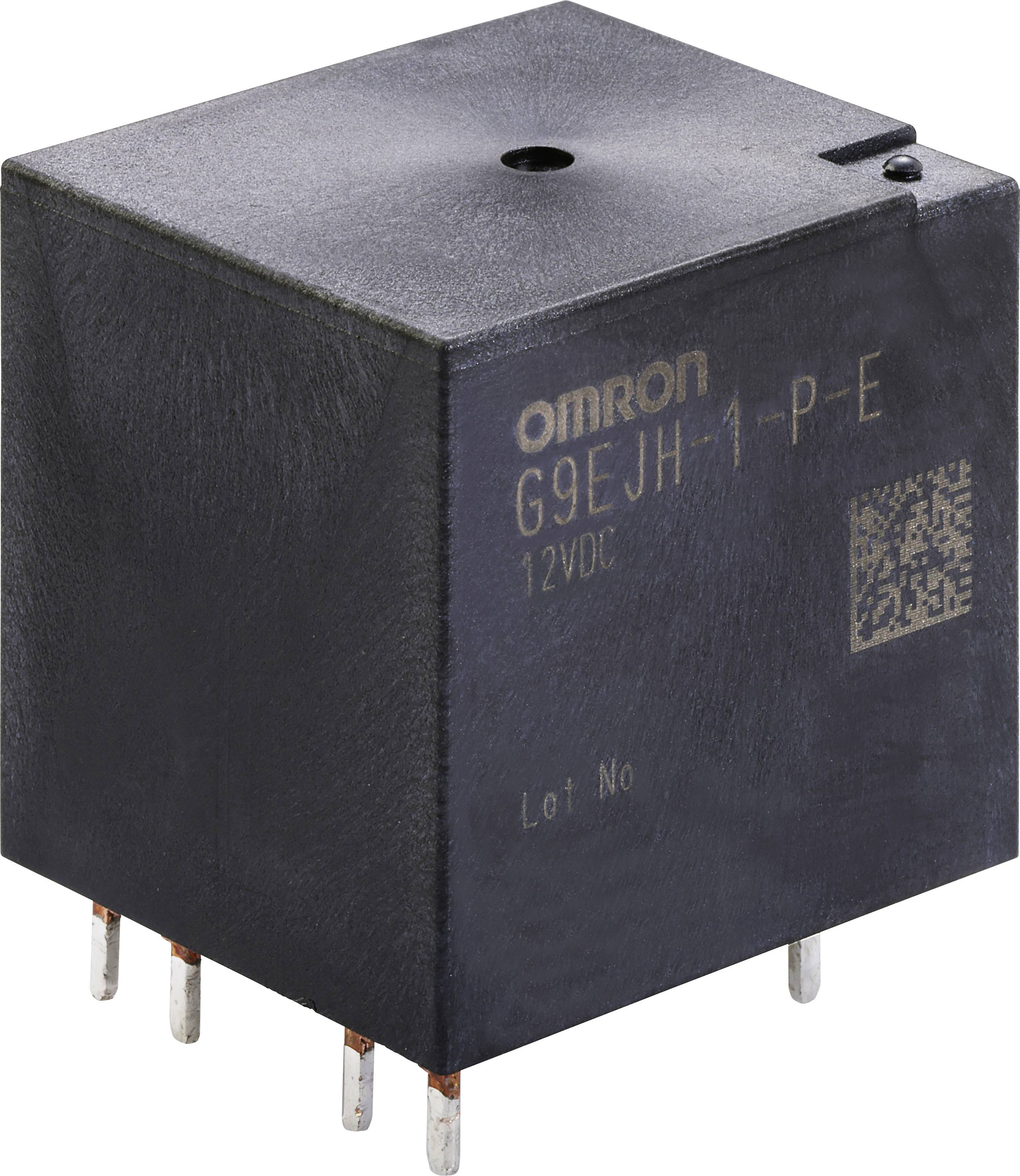 Rectangular electrical component with the marking 'OMRON G9EJH-1-P-E 12VDC'. Six metallic terminals on the underside.