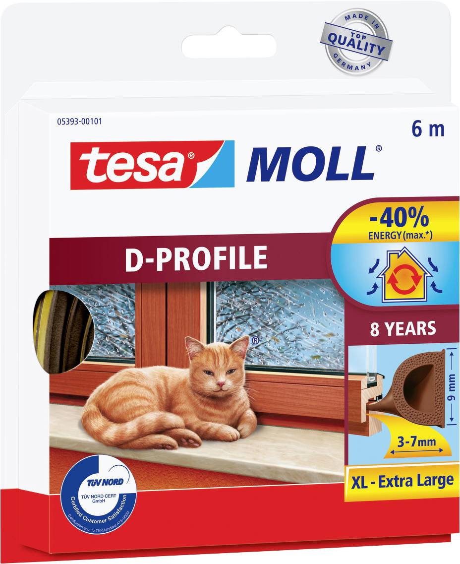 tesa D-Profil 05393-00101-01 Draught excluder tesamoll® Brown (L x W) 6 m x 9 mm 6 m