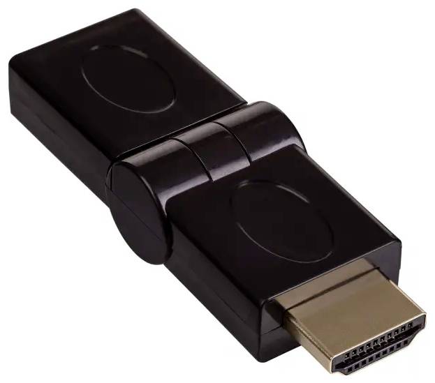 A black HDMI adapter with a rotating connector.