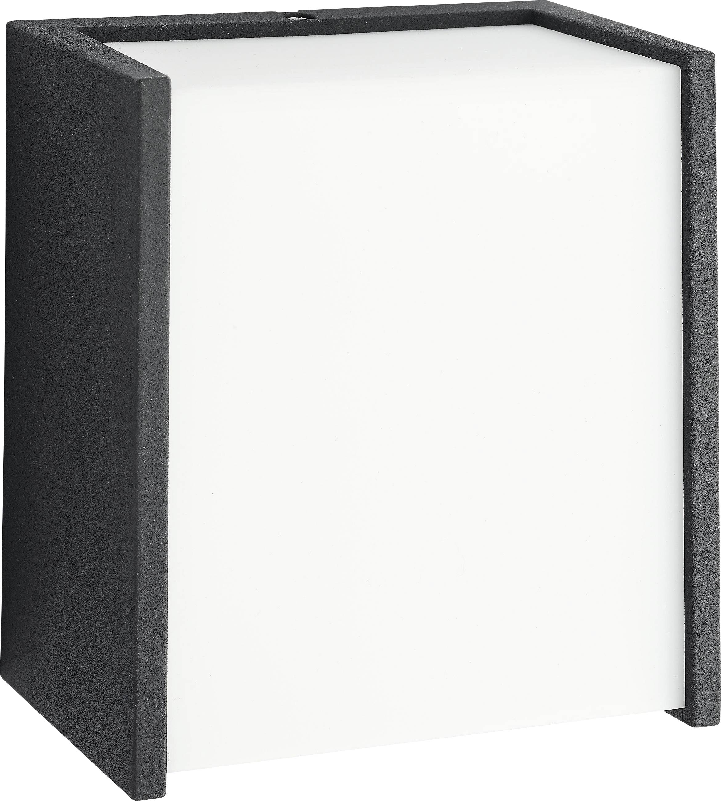 Black, rectangular wall light with bright, white light panel, suitable for modern indoor or outdoor lighting.
