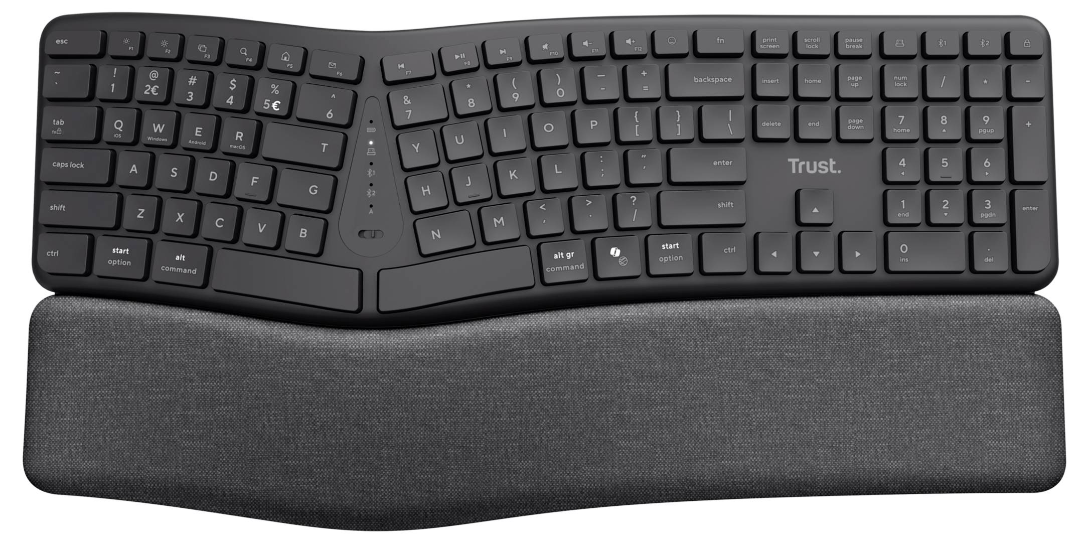 Trust Keyra ERGO Wireless Multi Keyboard DE Bluetooth®, Wireless Keyboard Ergonomic German, QWERTZ Black