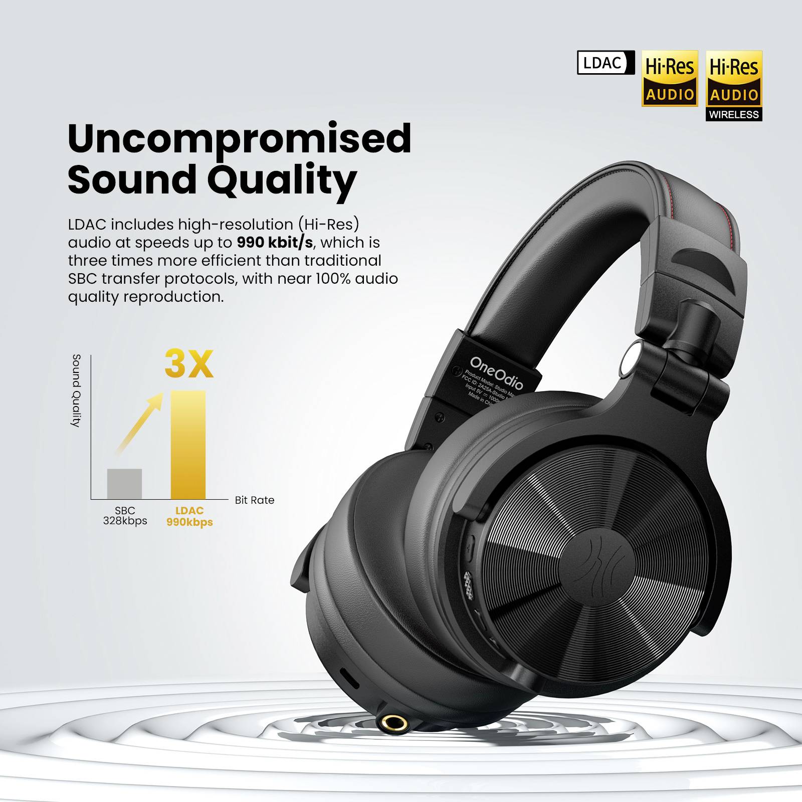 OneOdio Studio Max 1 Over-ear headphones Bluetooth® (1075101), Corded (1075100), Cordless (1075099) Black High-resolution audio