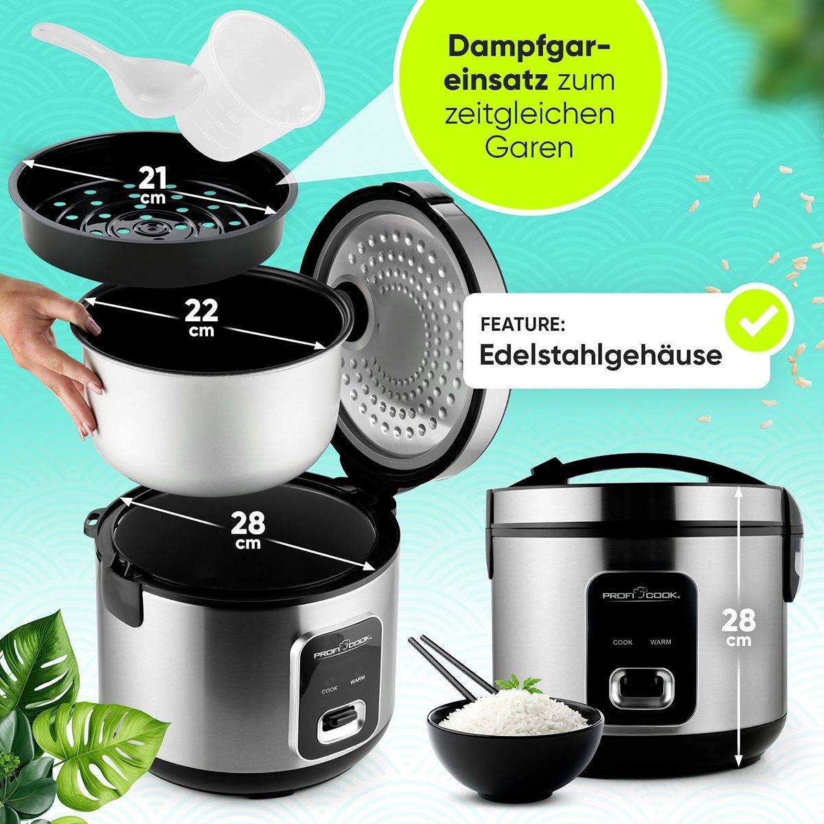 Profi Cook PC-RK 1285 Rice cooker Inox finish, Black