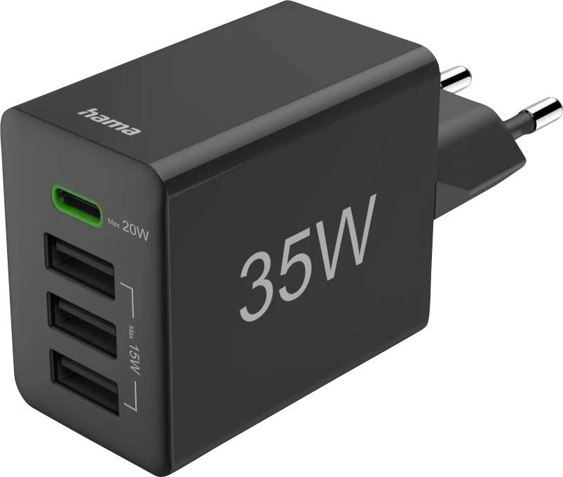 Hama Schnellladegerät, 1x USB-C PD, 3x USB-A, Mini-Ladegerät, 35W, Schwarz USB charger 35 W Black