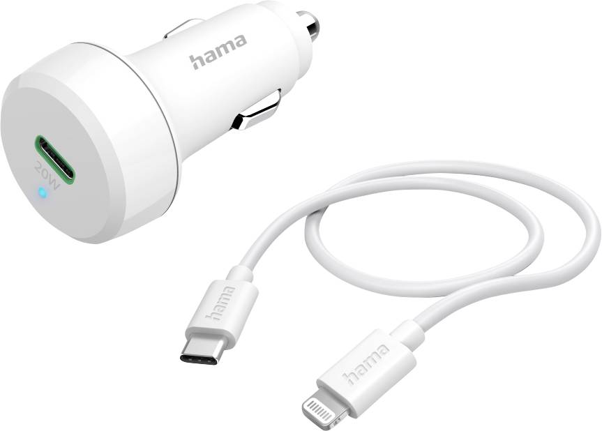 Hama Auto-Schnellladegerät mit Ladekabel Lightning, PD, 20 W, 1 m, Weiß Car charging station 20 W White