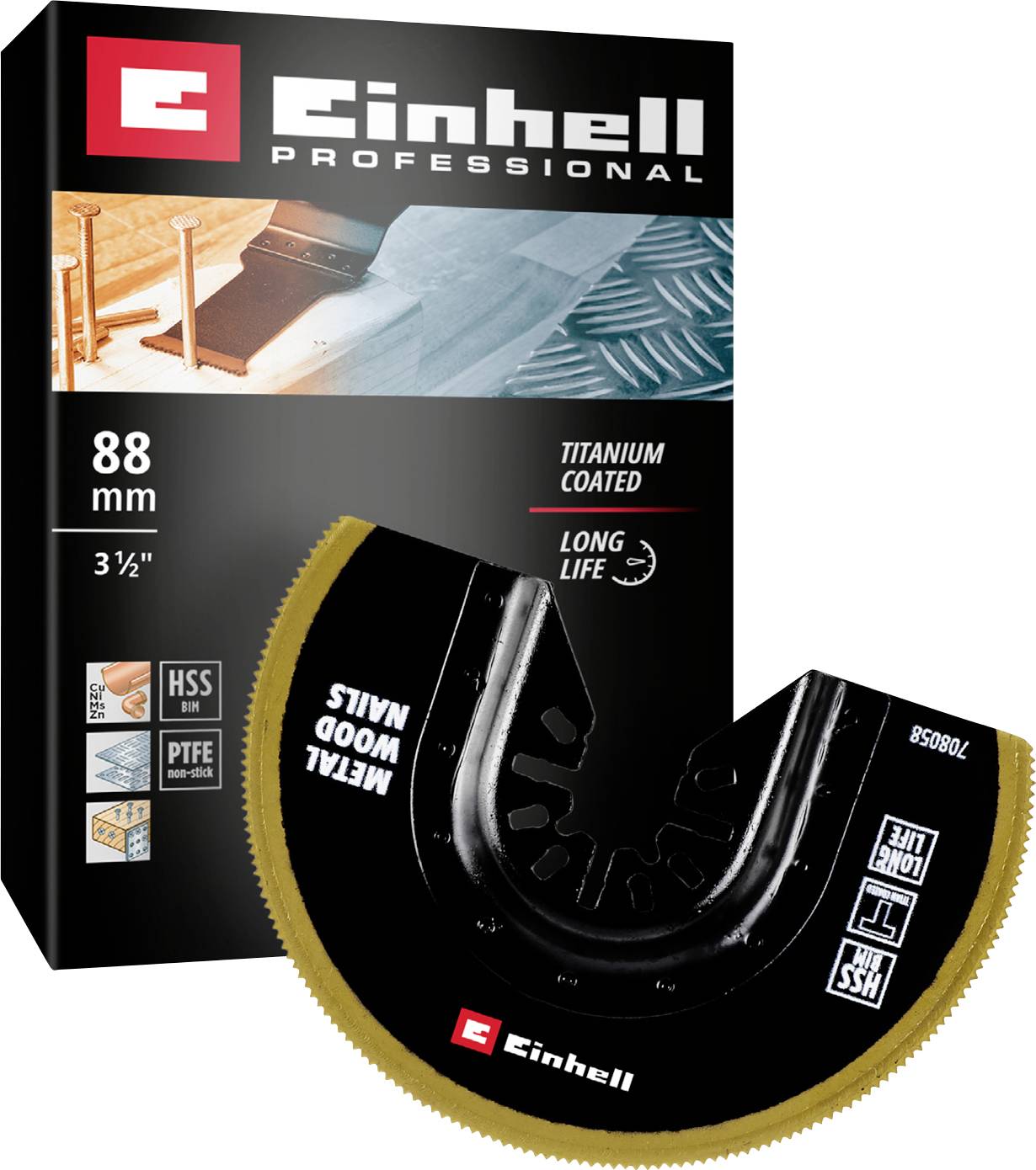 Einhell Professional saw blade, 88 mm, suitable for wood, metal and nails. Coated for long service life.