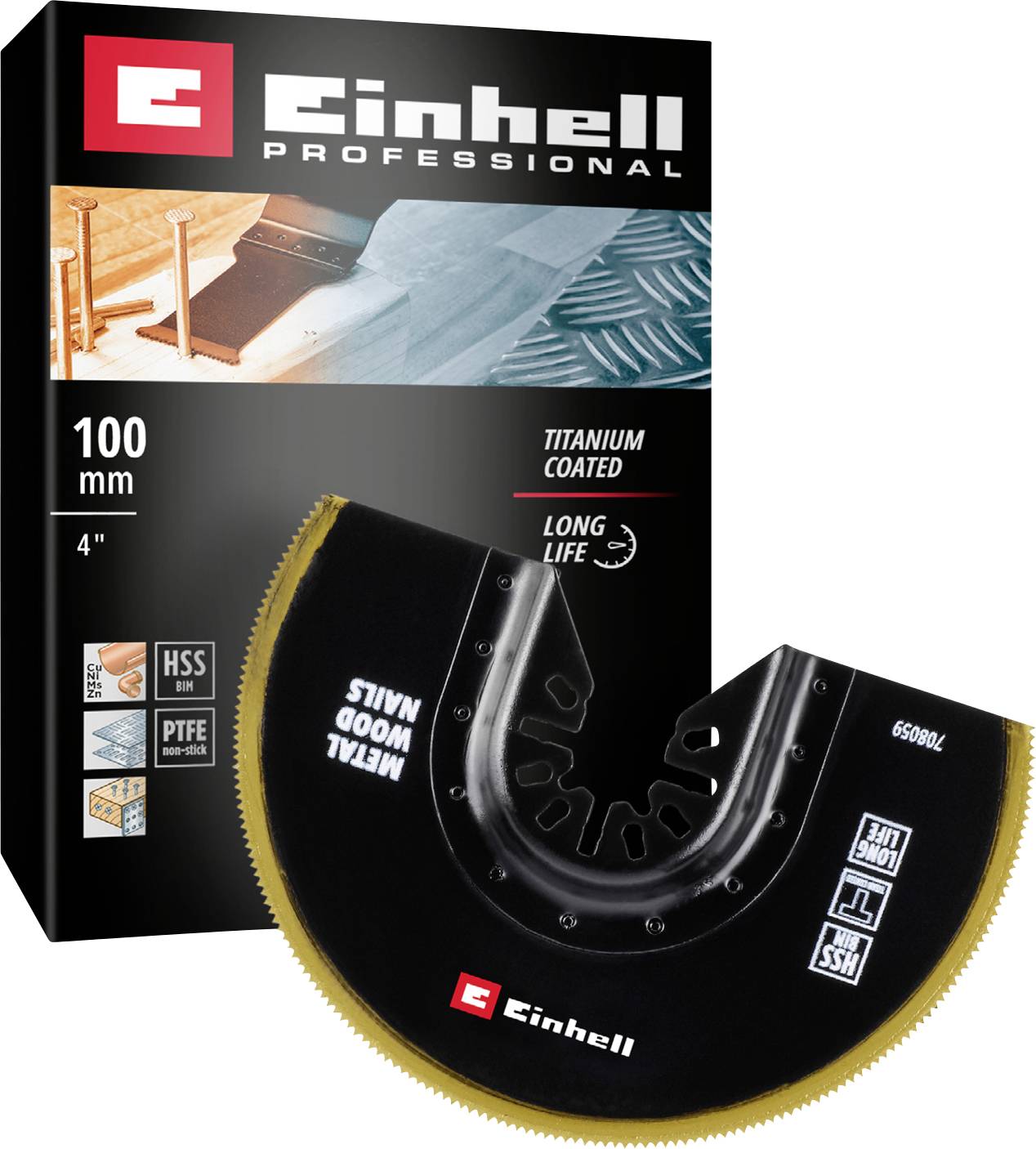 Einhell Professional replacement saw blade, titanium-coated, 100 mm diameter, suitable for metal and wood.