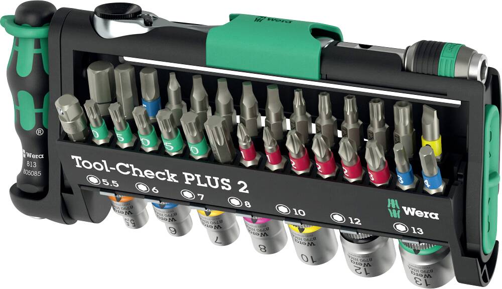 Wera Tool-Check PLUS 2 05049056001 Bit set 39-piece Phillips, TORX, TORX BO, Slot, Allen, Square socket, Hex head, Male square