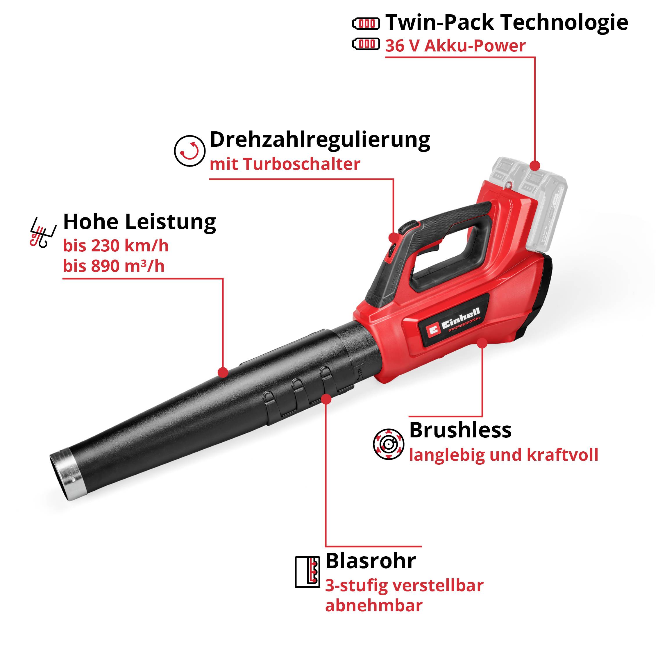 Einhell Professional 3433650 GP-LB 36/230 Li E BL-Solo Rechargeable battery Blower w/o battery 36 V