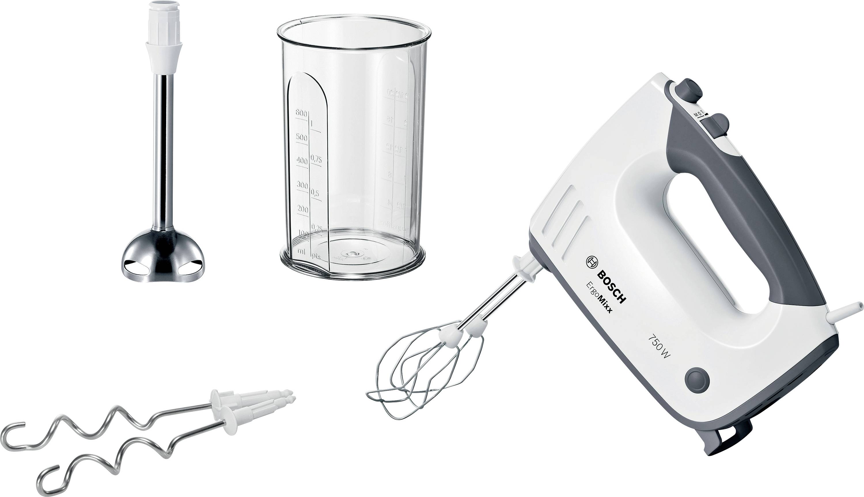 Bosch ErgoMixx 750 Watt, Edelstahl-Mixuß Hand-held mixer 750 W Black, White