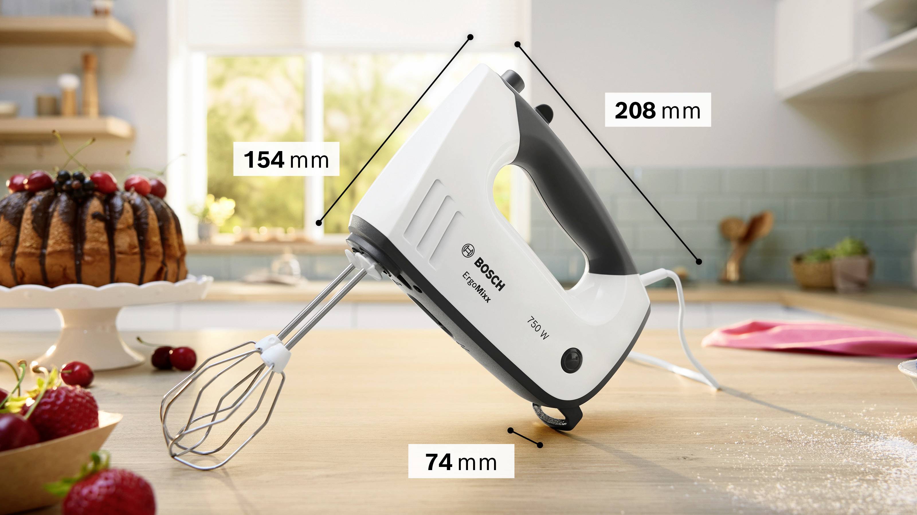 Bosch ErgoMixx 750 Watt, Edelstahl-Mixuß Hand-held mixer 750 W Black, White