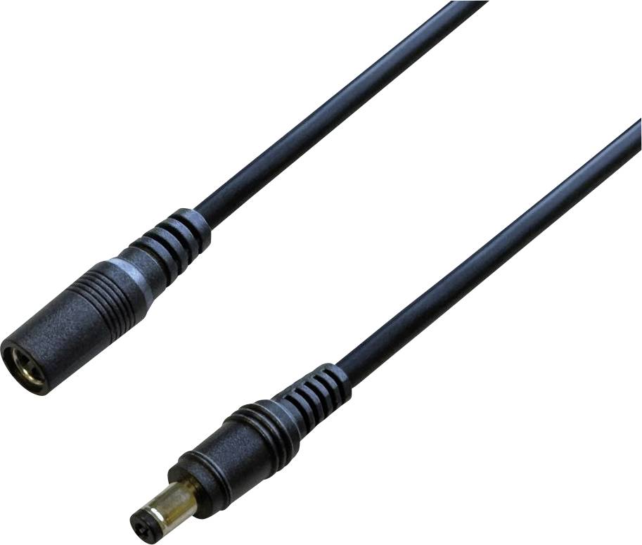 A black DC power cable with male and female connectors.