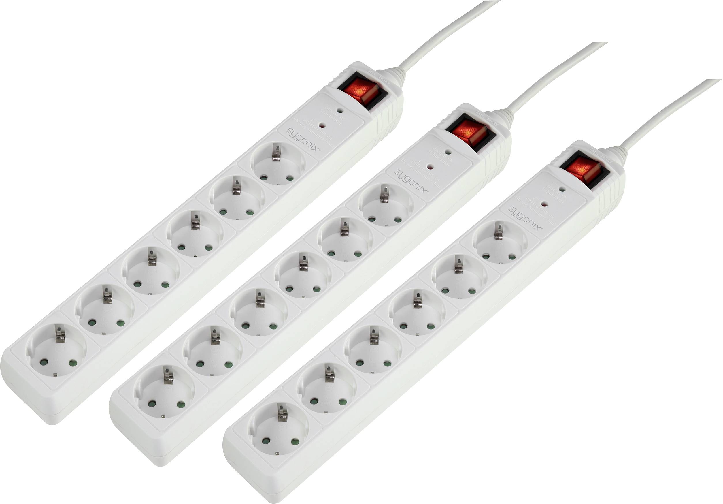 Sygonix 3xSY-5044446 Surge protection power strip 6x White PG connector 1 Set