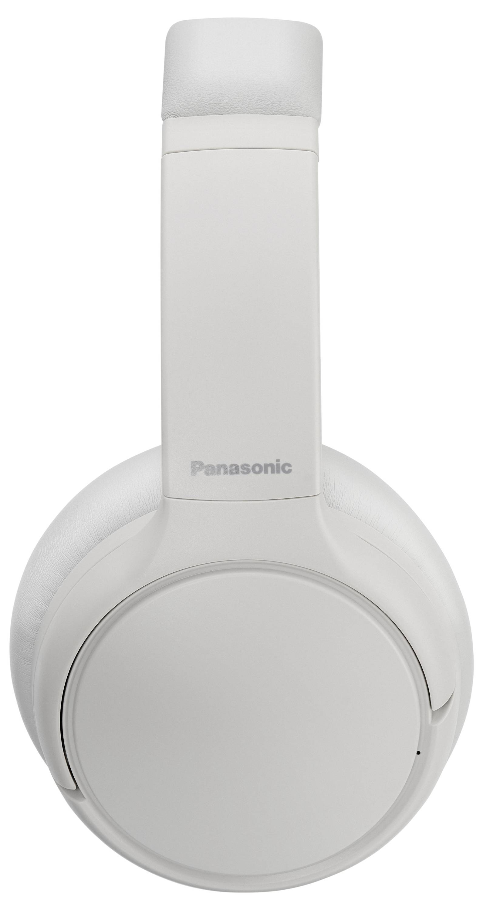 White over-ear headphones with 'Panasonic' logo on the headband, viewed from the front.